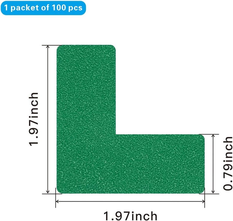 Beiyier 100 Pack 5s Location Marking Corner, 2x2x0.8 Inch L Shaped Graphical Floor Marker for Office Desk Table Top, Warehouse Floor (Green) - Image 2